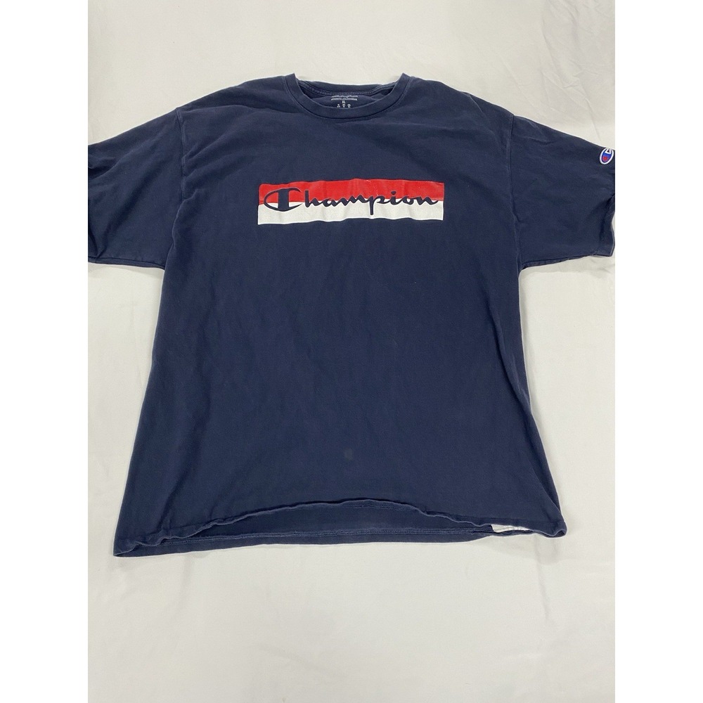 Champion Logo Shirt Sleeve T Shirt Mens Xl Navy Blue Cotton Crew Neck Tee Casual